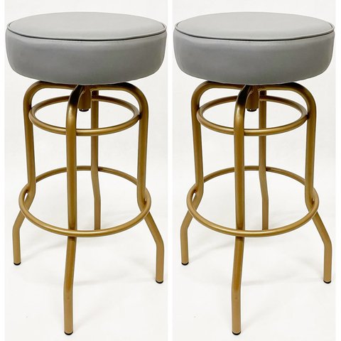 Kit 2 Banquetas Alta Bar Giratória cor Dourado fosco assento cinza - Poltronas do Sul