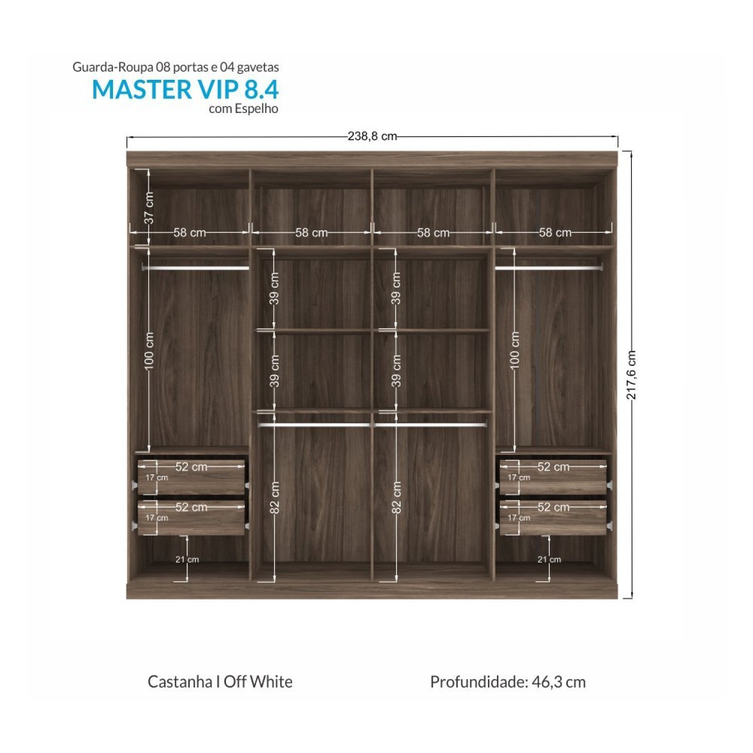 Guarda Roupa Casal 8 Portas 4 Gavetas Com Espelho Master Vip - 5