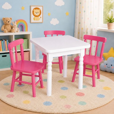 Conjunto Infantil 60x60 com 3 Cadeiras - Rosa - Jm Móveis