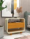 Ver imagem 1 de Mesa de Cabeceira Apoio Criado Modular Niara Pés Madeira Cor:Off-White/Madeira