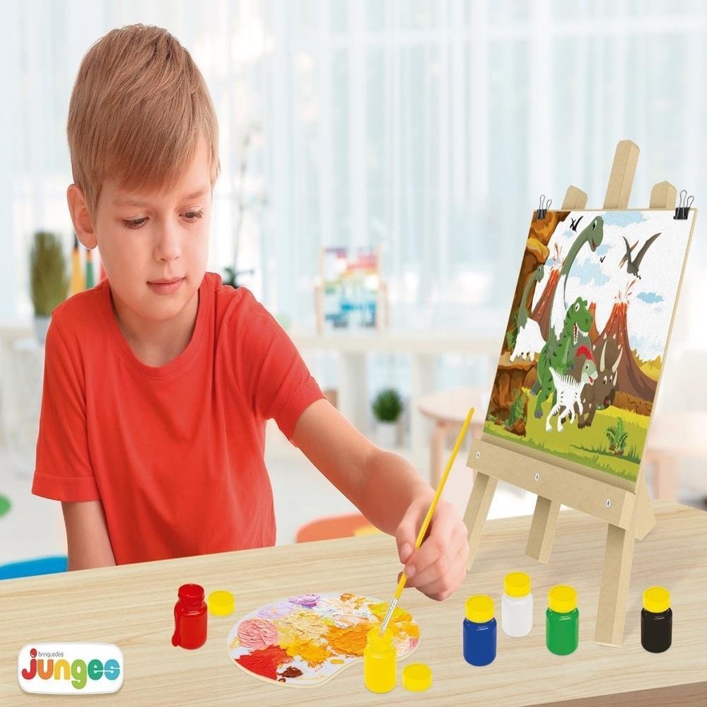 Kit Pintura Dinos com Cavaletes Tintas Telas Jogo Infantil