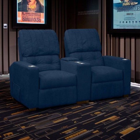 Poltrona do Papai Dupla Reclinável Real Sala de Tv Cinema Bouclê - Sofa Store:bouclê Azul Marinho
