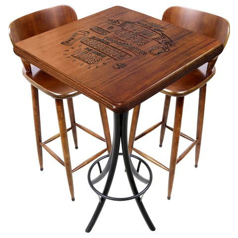 Cj Mesa Madeira 60x60cm - Bistrô Fixa 98cm + 2 Banquetas 73 - Natural - Família e Amigos