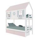 Ver imagem 2 de Beliche Casinha Bela com Coração 2 Gavetas Rosa Madeira Maciça Branco/rosa/verde Housin