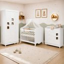 Ver imagem 1 de Quarto de Bebê Completo Berço 100% MDF com Guarda-Roupa 3 Portas Nuvem Branco
