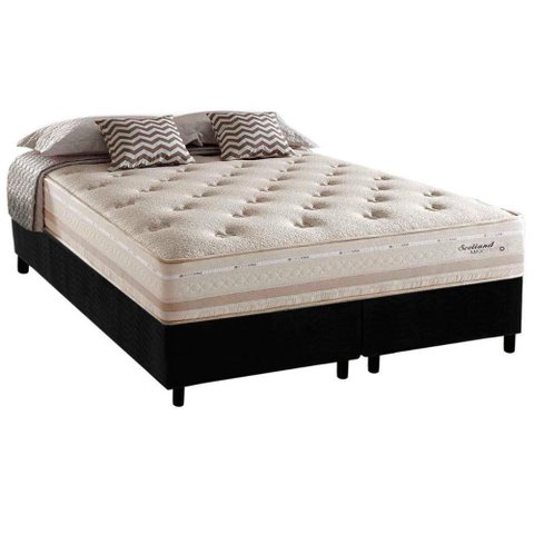 Cama Box Queen: Colchão Molas Herval Maxspring Scotland + Base Crc Suede Black(158x198)