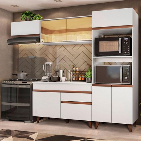 Armário de Cozinha Completa 250cm Branco Reims Madesa XA01