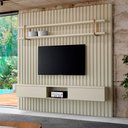 Ver imagem 1 de Painel Ripado para Tv com Prateleira e Nicho 240cm 100% Mdf Cor:luna com Dourado