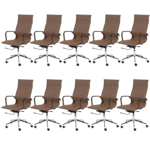 Kit 10 Cadeiras Escritório Presidente Esteirinha Rodízio Relax Corino 3301 Marrom/Caramelo