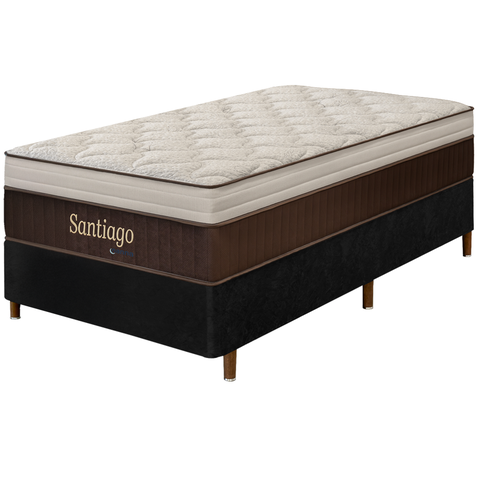 Cama Box Preta + Colchão Solteiro Santiago Molas Ensacadas Pillow Paparazzi 88x188x75cm - Macio