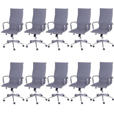 Kit 10 Cadeiras Escritório Presidente Esteirinha Rodízio Relax Corino 3301 Cinza