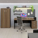 Ver imagem 7 de Conjunto Mesa Pedestal e Armário Alto Escritório Netmobil - Nogal/preto