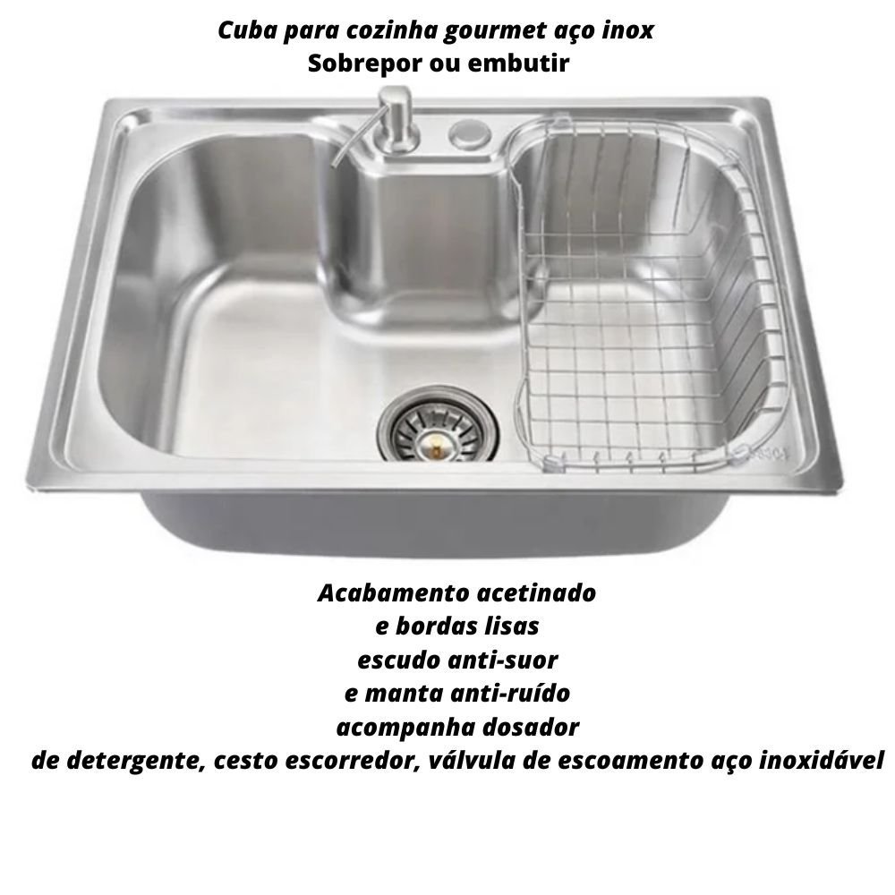 Cuba Cozinha Gourmet Pia Inox Com Acessórios Luxo De Embutir - 5