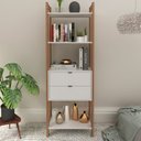 Ver imagem 1 de Estante de Livros 65CMX184,7cm 2 Gavetas Centro Haia Yescasa Branco/Amêndoa