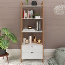 Ver imagem 1 de Estante de Livros 65CMX184,7cm 2 Gavetas Embaixo Haia Yescasa Branco/Amêndoa