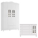 Ver imagem 1 de Cômoda Selena e Guarda Roupa Infantil New Selena 4 Portas Branco Brilho