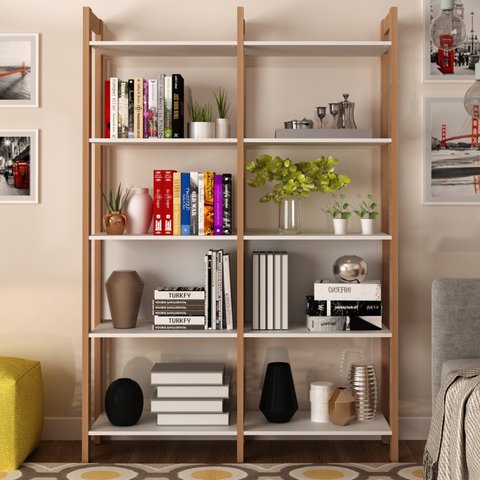 Estante de Livros 127,5CMX184,7cm Haia Yescasa Branco/Amêndoa