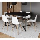 Ver imagem 1 de Mesa Jantar Industrial Retangular Preta 137X90Cm Base V Ferro Preto C/6 Cadeiras Branca Made Preto