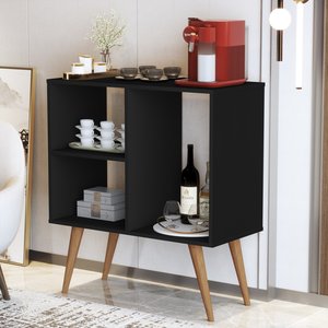 Cantinho do Café Axios Preto Fosco com Nichos Modelo Retro Aparador de Sala