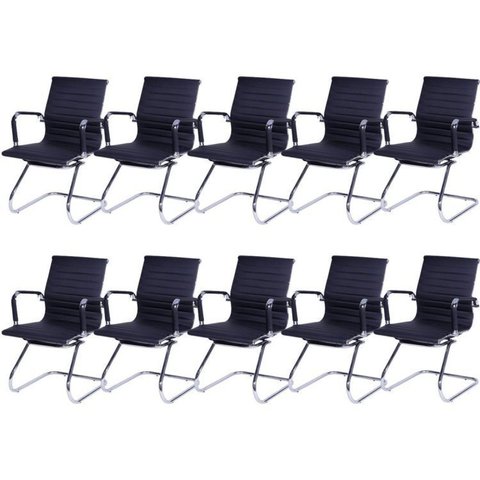 Kit 10 Cadeiras para Escritório Interlocutor Base Fixa Esteirinha Corino 3301 Preto