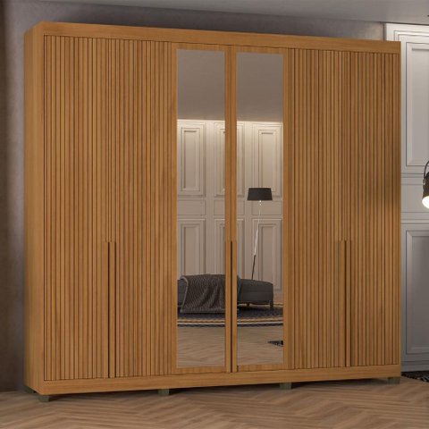 Guarda Roupa para Quarto Casal 6 Portas com Vidro Nature MDF Casamia