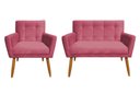 Ver imagem 1 de Kit Namoradeira + 1 Poltrona Decorativa Onix Suede Rosa Pés Madeira Ms Decor