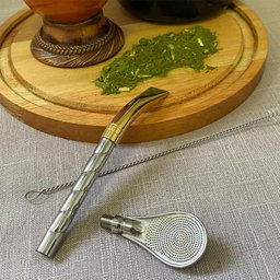 Bomba de Chimarrão 19cm Bojo Pera Mil Furos Bocal Dourado Mate Tererê - 2