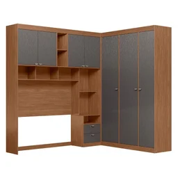Guarda Roupas de Canto com 7 Portas e 4 Gavetas e Cabeceira Lugano Santos Andirá Jatoba-grafitte - 1 Guarda Roupas de Canto com 7 Portas e 4 Gavetas e Cabeceira Lugano Santos Andirá Jatoba-grafitte - 1
