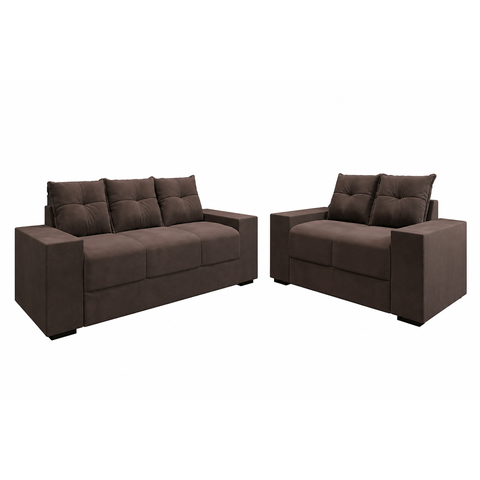 Conjunto Sofa 3 e 2 Lugares Suede Chamego Ii Flash - Marrom