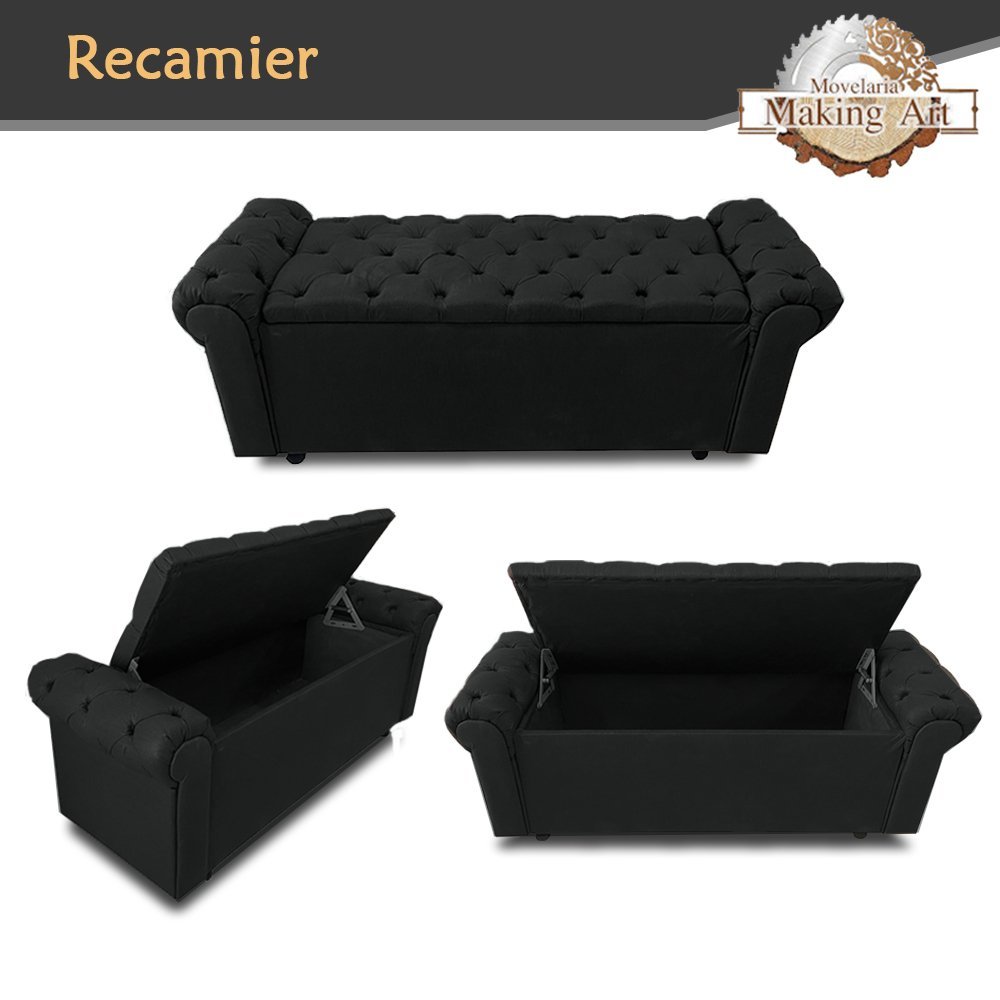 Recamier Baú para Cama Queen Phoenix 160cm Estofada - Making Art:preto - 2