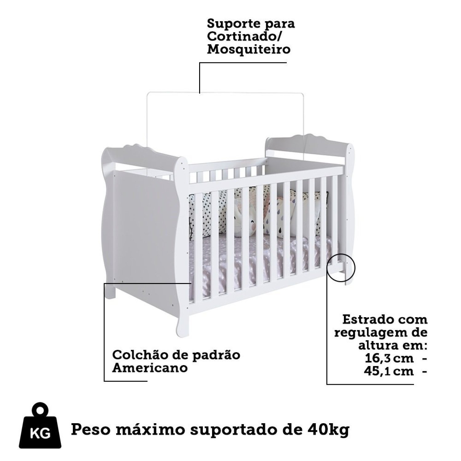 Berço Mini Cama 3 em 1 Americano 100% MDF Cocada - 5