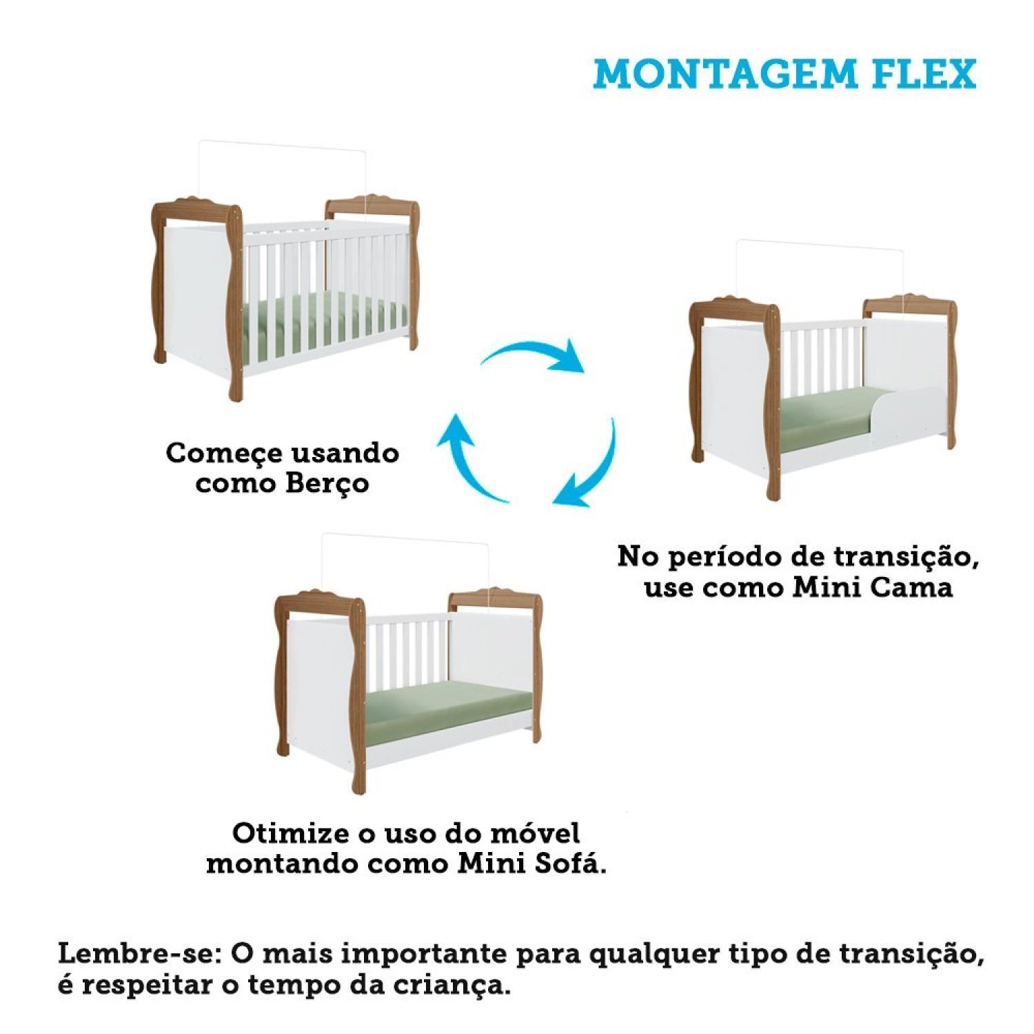 Berço Mini Cama 3 em 1 Americano 100% MDF Cocada - 7