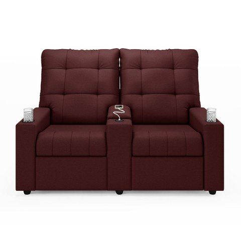 Poltrona do Papai Reclinável Sala de Cinema 2 Lugares Manual Baú Usb Veludo Vinho