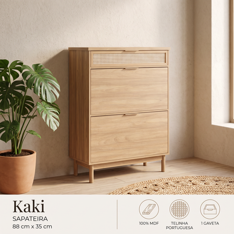 Sapateira Kaki 2 Portas 1 Gaveta 100% MDF 88 cm X 35 cm Tauari - Telinha Portuguesa