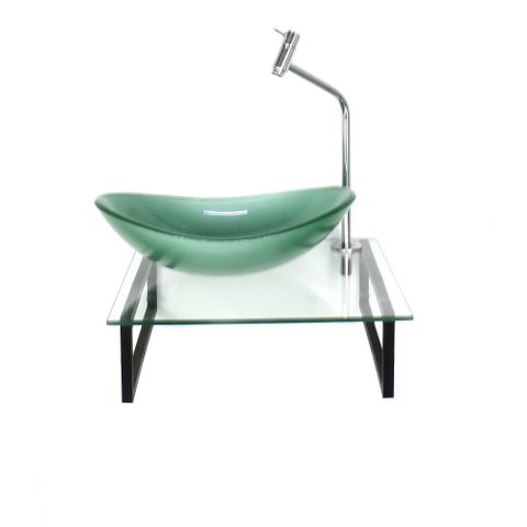 Gabinete de Vidro com Cuba Oval Verde com Tampo 40cm Incolor