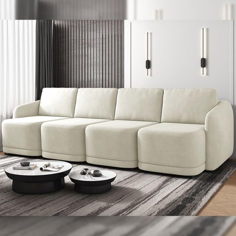 Sofá Cama Modulado Retrátil e Reclinável Decorativo Varsóvia 316cm Veludo Bege G33 - Gran Belo