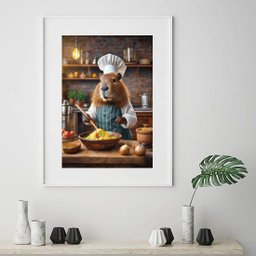 Quadro Capivara Cozinhando - 60x48cm:moldura Preta - 2