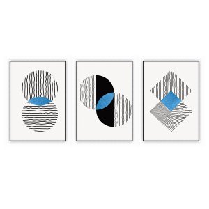 kit com 3 Quadros Decorativos Abstratos com Moldura e Vidro para Sala Quarto Escritório e Clínica 67