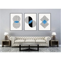 kit com 3 Quadros Decorativos Abstratos com Moldura e Vidro para Sala Quarto Escritório e Clínica 67 - 2
