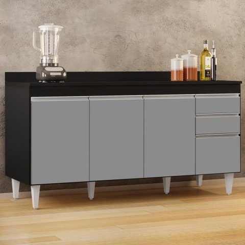 Balcão Gabinete para Pia com Tampo 160cm Arkansas Preto/Cinza - Lumil Lumil Móveis