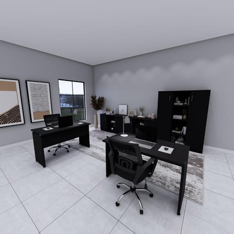 Mesa Retangular Escritório 120cm X 60cm Pé Painel F5 Office Cor:preto