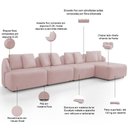 Ver imagem 4 de Sofá 5 Lugares com Chaise Direito Sala Living 388cm Arlo F04 Veludo Rosê - Lyam Decor