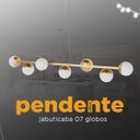 Ver imagem 3 de Pendente Lustre de Teto Jabuticaba Alumínio Dourado com 7 Globos Vidros Fosco Decoração Casa