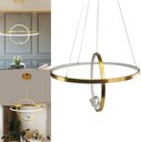 Ver imagem 1 de Luminaria Lustre Pendente 2 Aneis Arco Infinito Planeta Luxo Diamante Design Moderno Sala Mesa