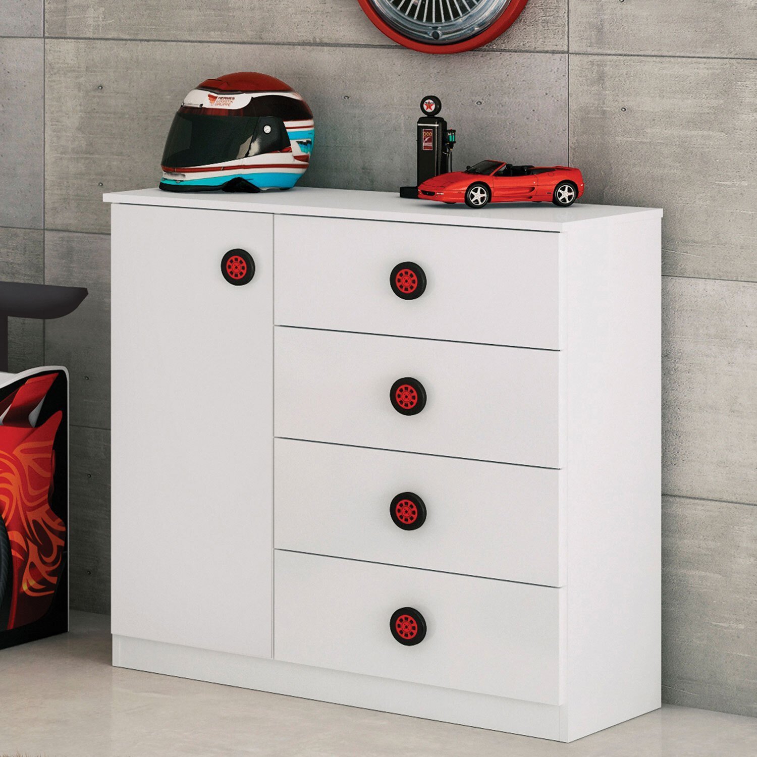 Cômoda Infantil Sport Car 1 Porta 4 Gavetas Móveis Estrela - 1