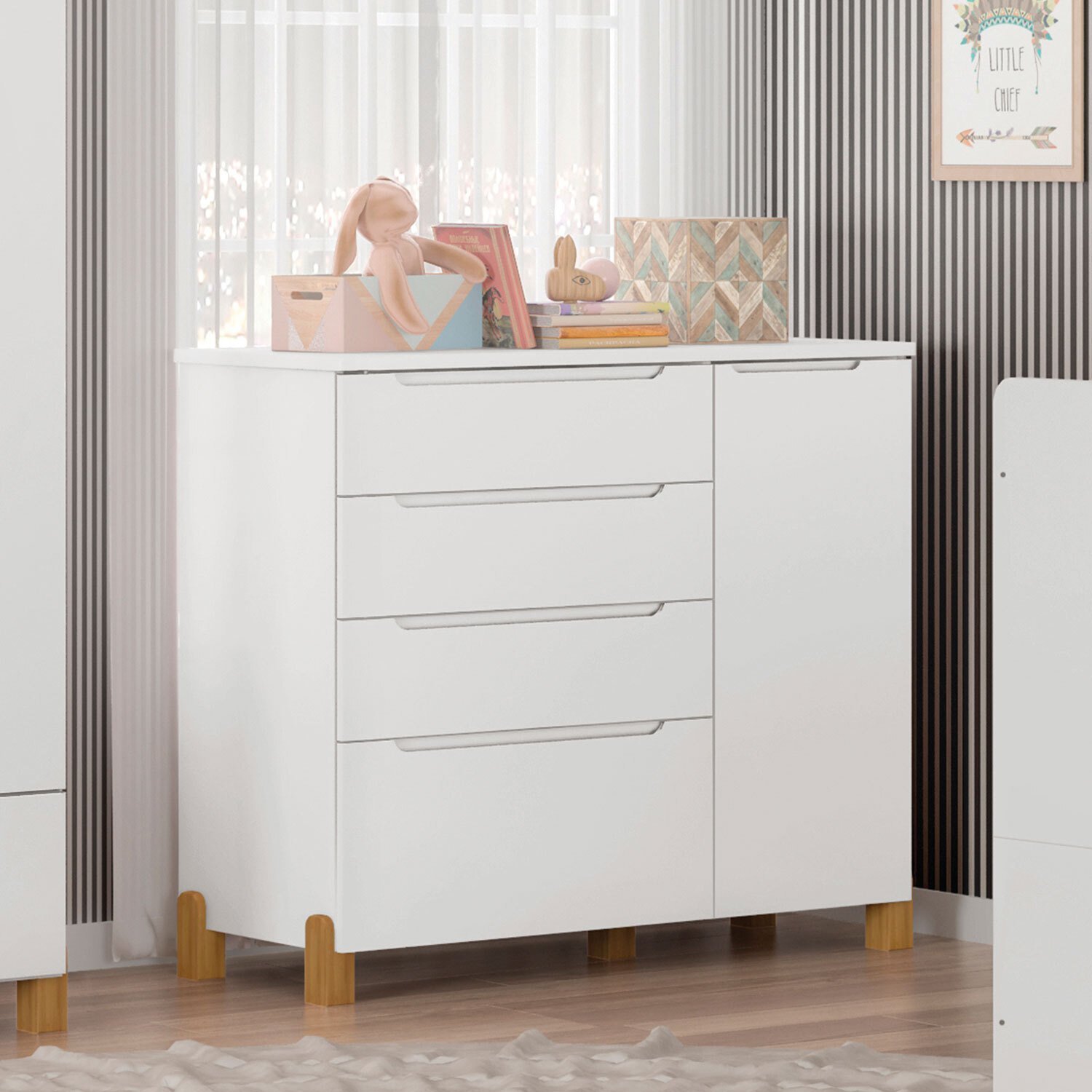 Cômoda Infantil Melody Decor 4 Gavetas 1 Porta Móveis Estrela - 1