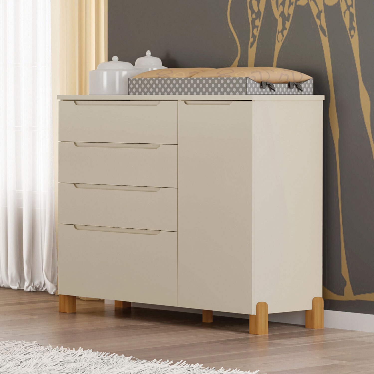 Cômoda Infantil Melody Decor 4 Gavetas 1 Porta Móveis Estrela - 1