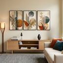 Ver imagem 7 de Kit 3 Quadros Boho Abstrato Folhagem Nude com Moldura:preta