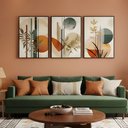 Ver imagem 3 de Kit 3 Quadros Boho Abstrato Folhagem Nude com Moldura:preta