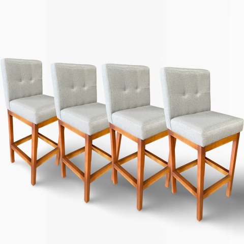 Kit 04 Banquetas Alta com Encosto Anatomico Tokio Linho Cinza Claro - G2home